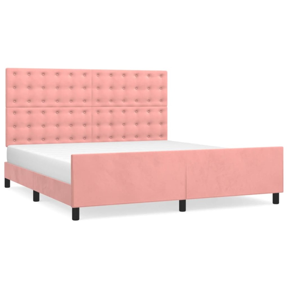 Estructura de cama sin colchón terciopelo rosa 160x200