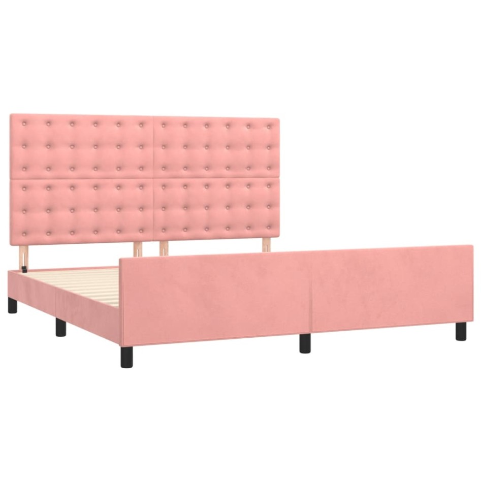 Estructura de cama sin colchón terciopelo rosa 160x200