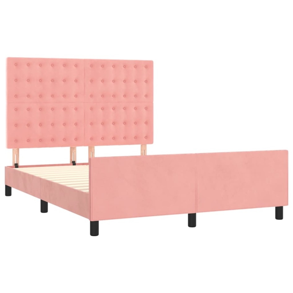 Estructura de cama sin colchón terciopelo rosa 140x200