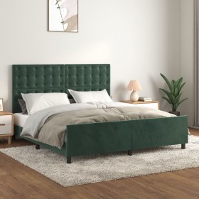 Estructura cama sin colchón terciopelo verde oscuro 160x200