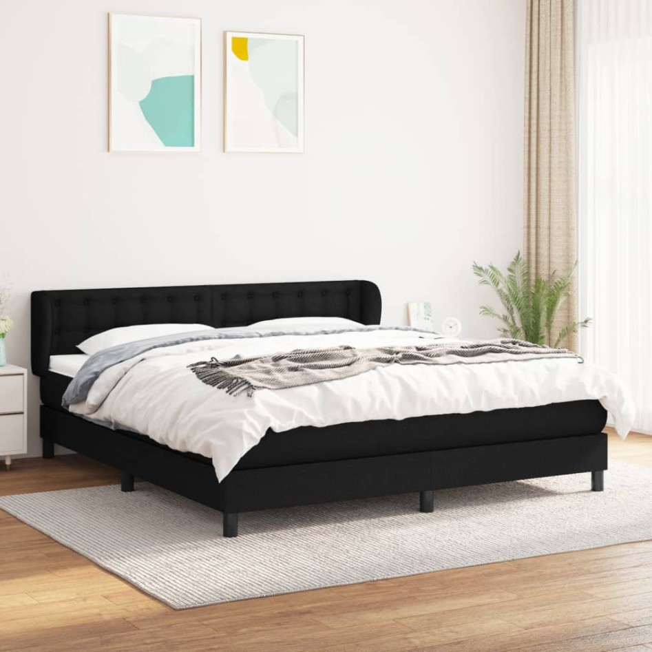 Cama box spring con colchón tela negro 180x200