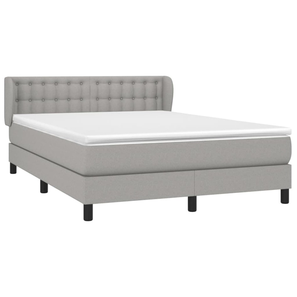Cama box spring con colchón tela gris claro 140x190