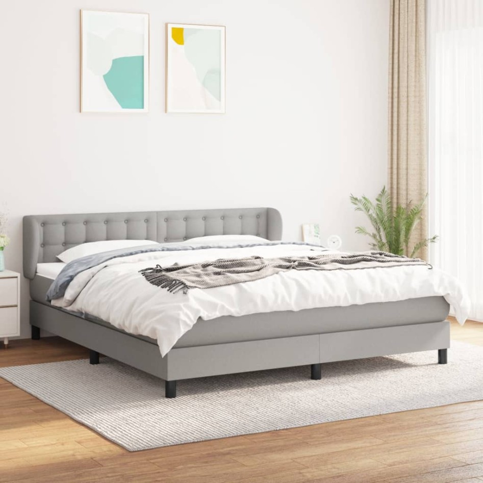 Cama box spring con colchón tela gris claro 180x200