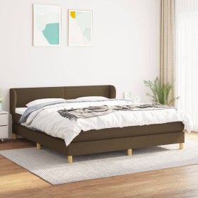 Cama box spring con colchón tela marrón oscuro 180x200