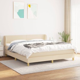 Cama box spring con colchón tela color crema 160x200