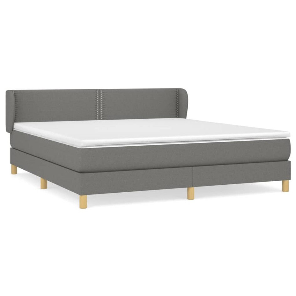 Cama box spring con colchón tela gris oscuro 180x200