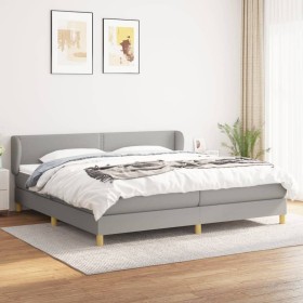 Cama box spring con colchón tela gris claro 200x200