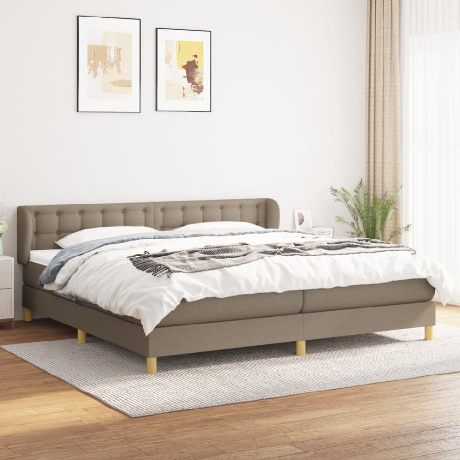 Cama box spring con colchón tela gris taupe 200x200