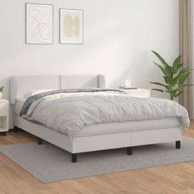 Cama box spring con colchón cuero sintético blanco 140x190