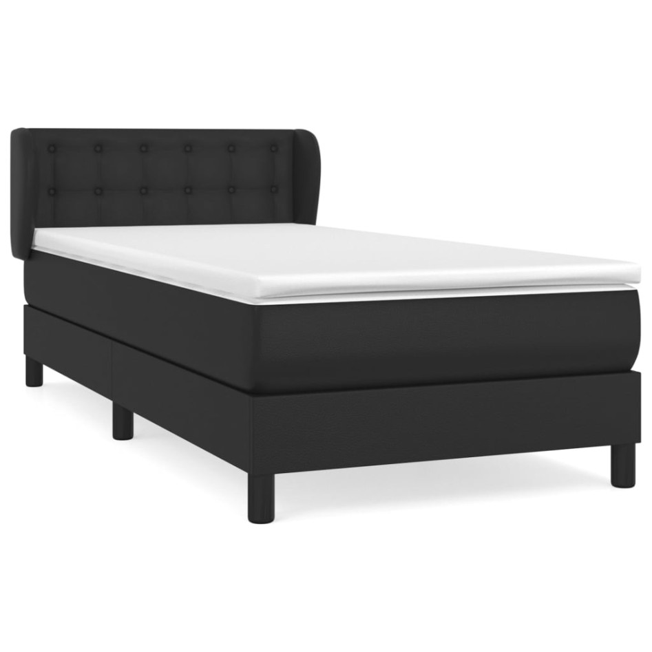 Cama box spring con colchón cuero sintético negro 100x200