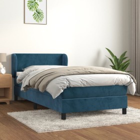 Cama box spring con colchón terciopelo azul oscuro 100x200