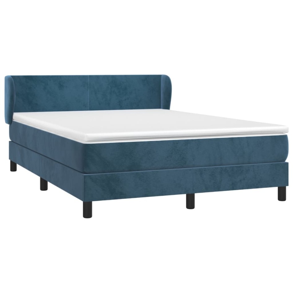 Cama box spring con colchón terciopelo azul oscuro 140x190