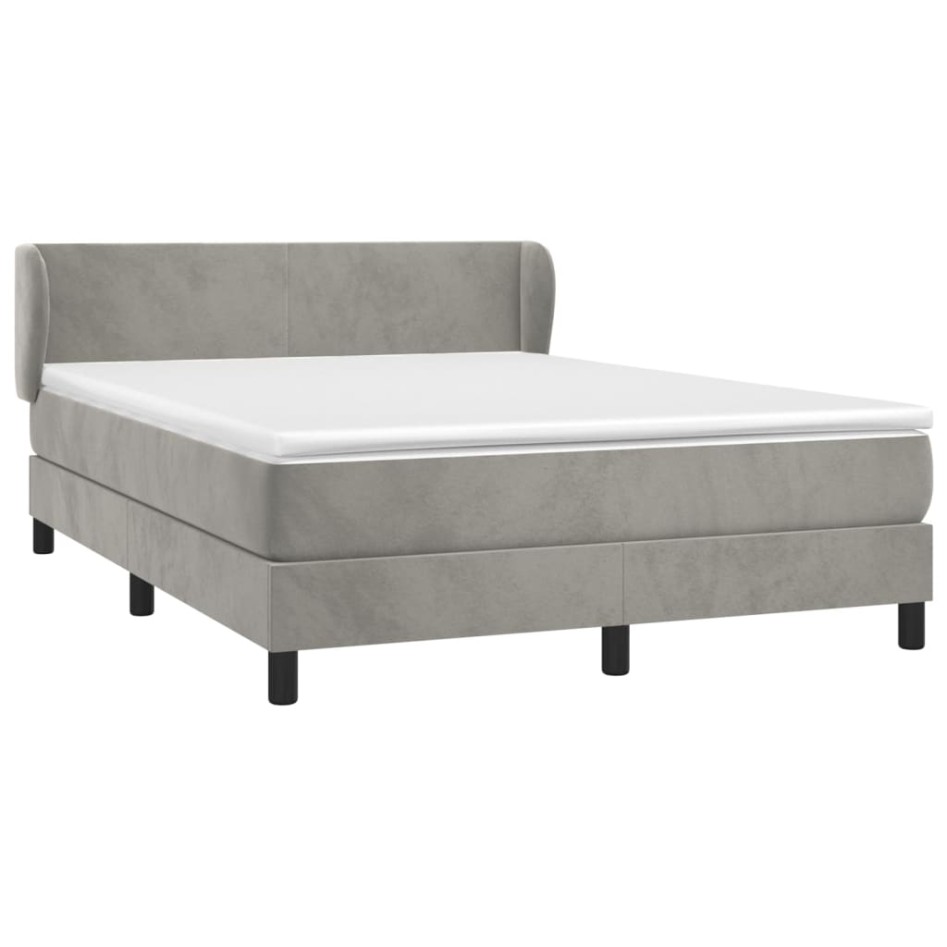 Cama box spring con colchón terciopelo gris claro 140x200