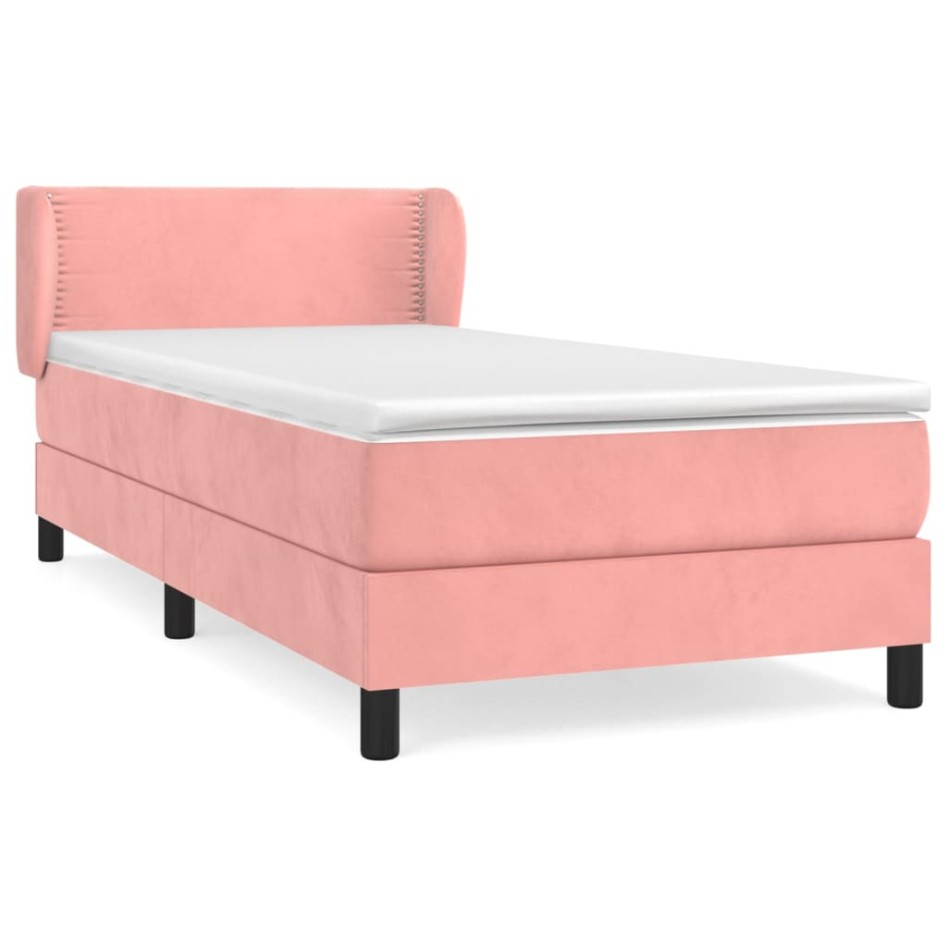 Cama box spring con colchón terciopelo rosa 80x200