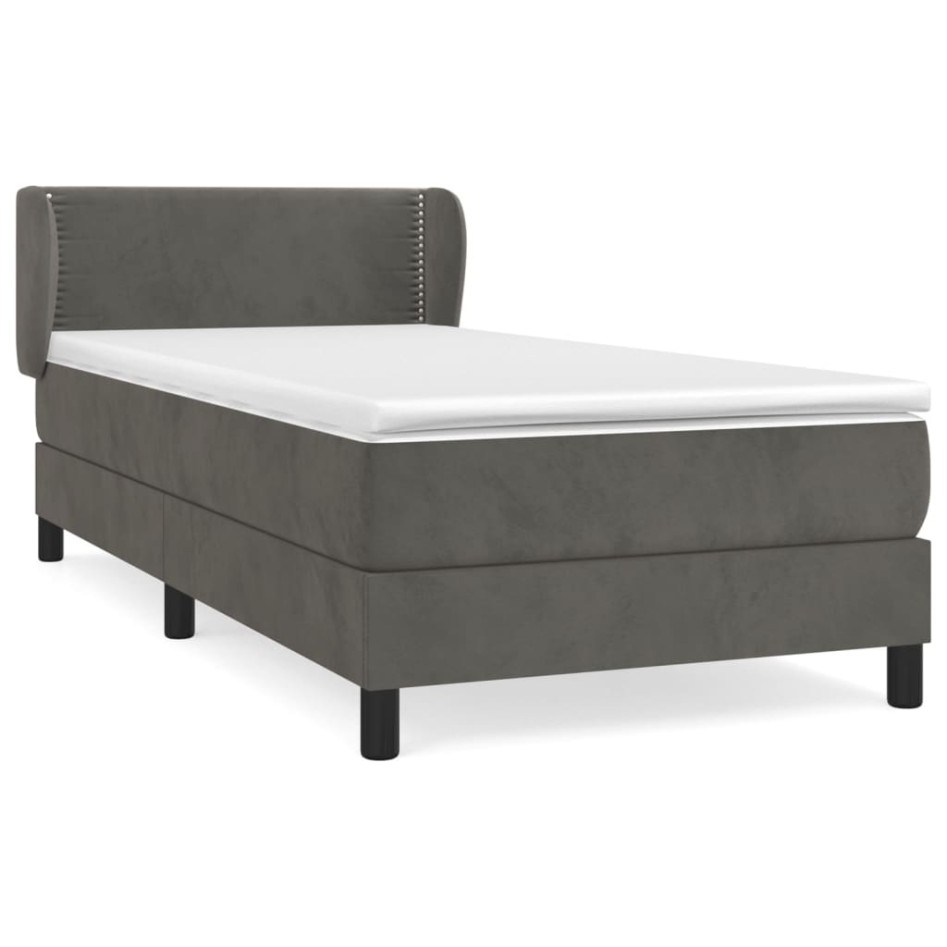 Cama box spring con colchón terciopelo gris oscuro 100x200