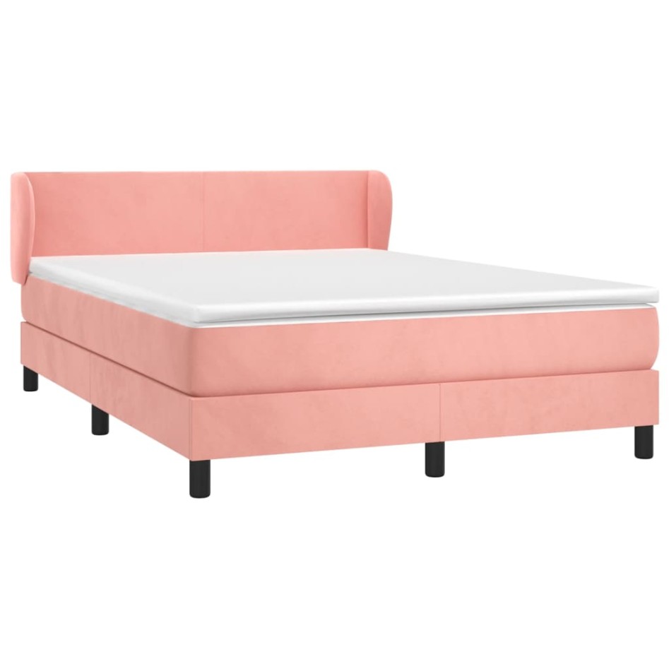 Cama box spring con colchón terciopelo rosa 140x200