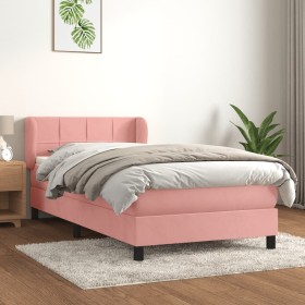 Cama box spring con colchón terciopelo rosa 100x200