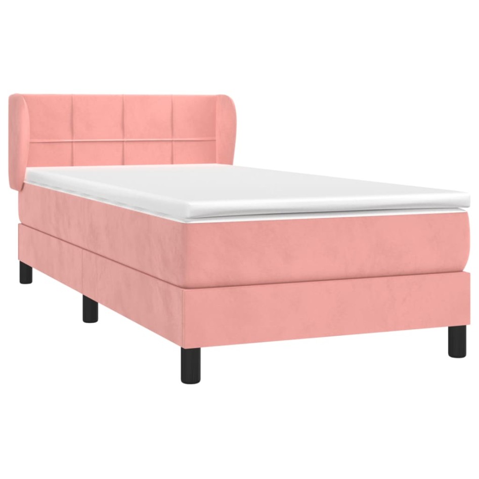 Cama box spring con colchón terciopelo rosa 100x200