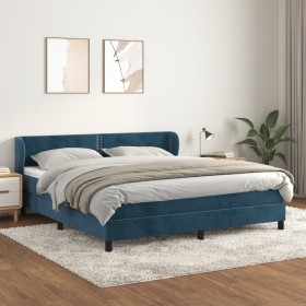 Cama box spring con colchón terciopelo azul oscuro 180x200