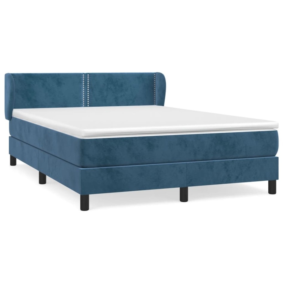 Cama box spring con colchón terciopelo azul oscuro 140x200