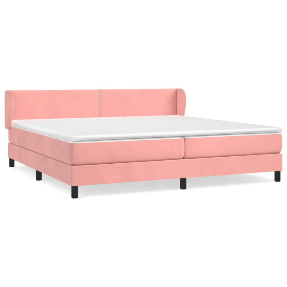 Cama box spring con colchón terciopelo rosa 200x200