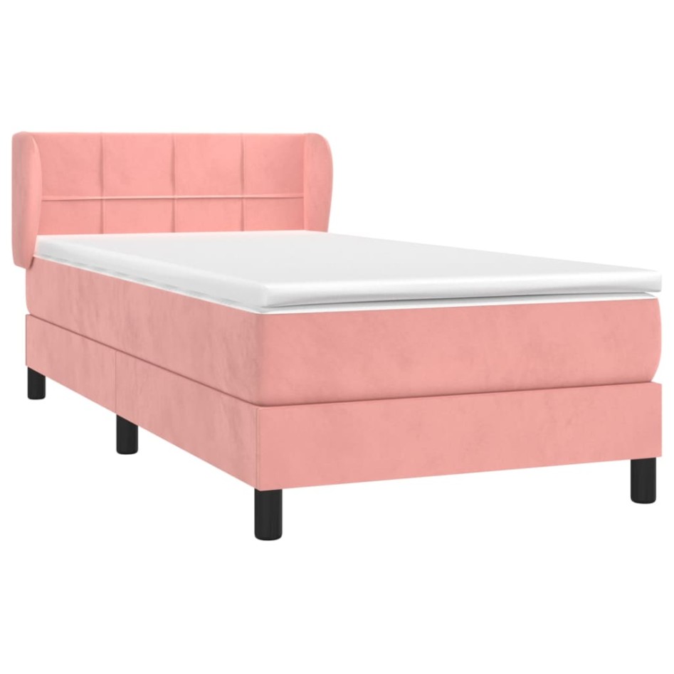Cama box spring con colchón terciopelo rosa 90x190