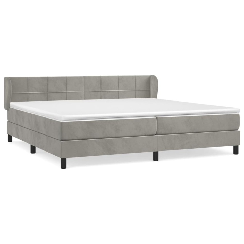Cama box spring con colchón terciopelo gris claro 200x200