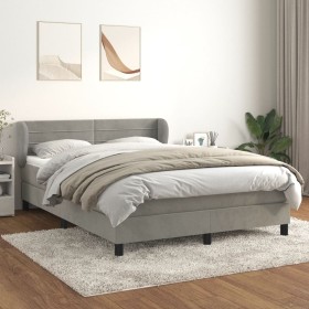 Cama box spring con colchón terciopelo gris claro 140x200