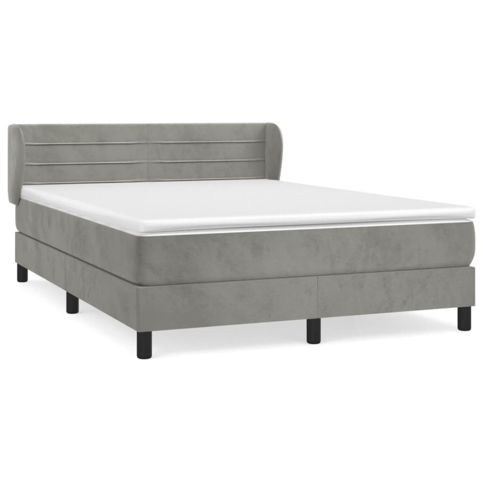 Cama box spring con colchón terciopelo gris claro 140x200
