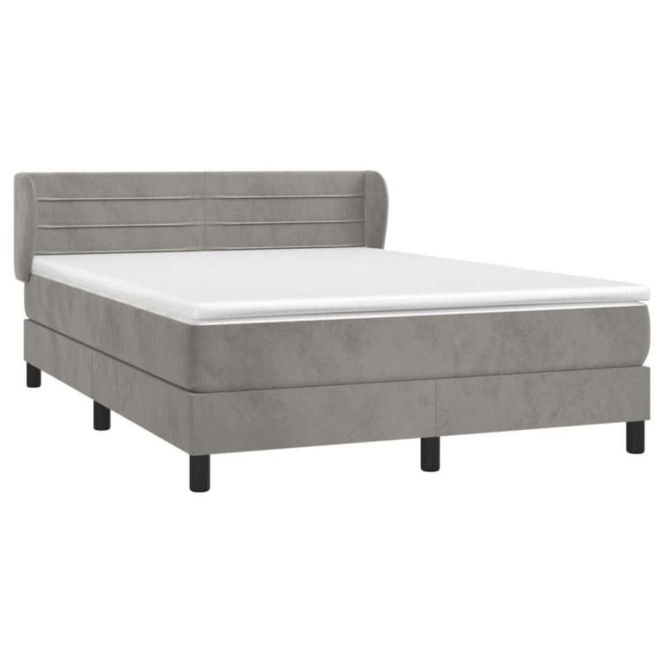 Cama box spring con colchón terciopelo gris claro 140x200