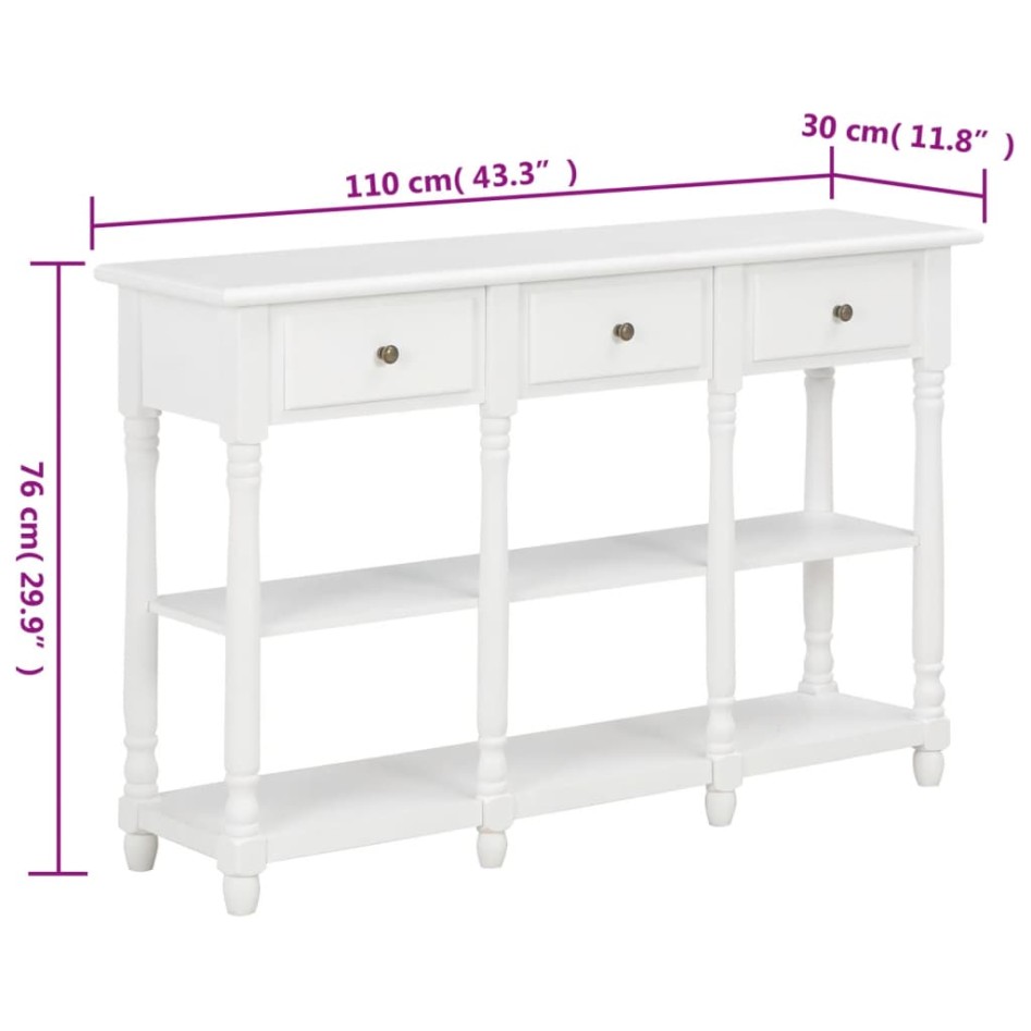 Mesa consola madera de ingeniería blanca 110x30x76