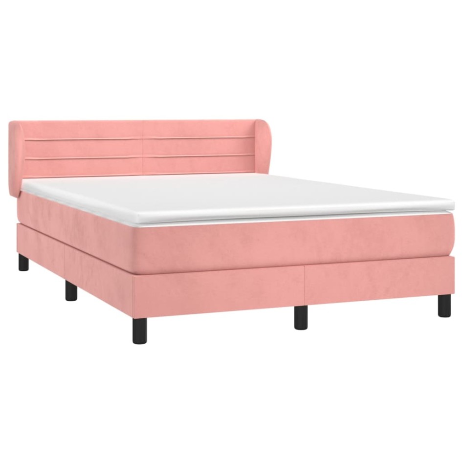 Cama box spring con colchón terciopelo rosa 140x200