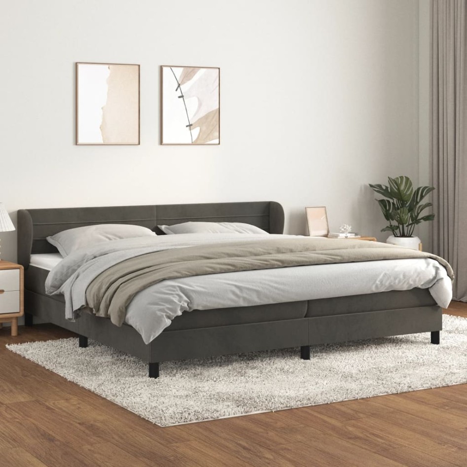 Cama box spring con colchón terciopelo gris oscuro 200x200
