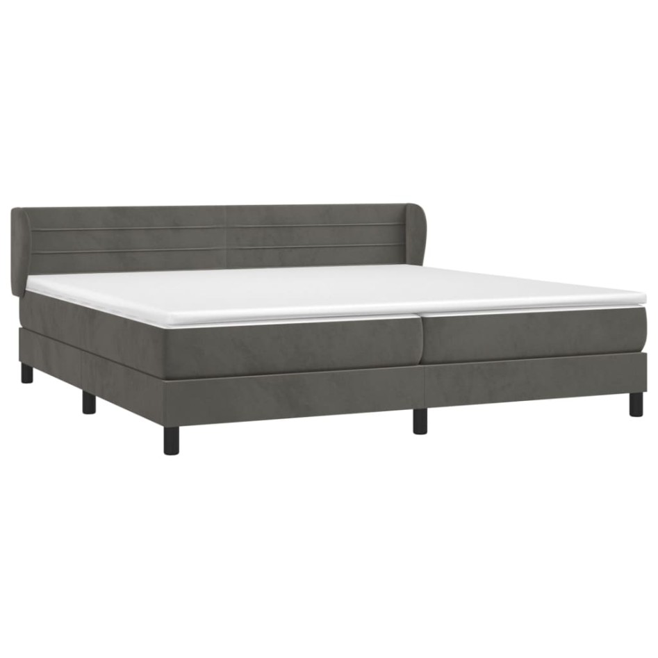 Cama box spring con colchón terciopelo gris oscuro 200x200
