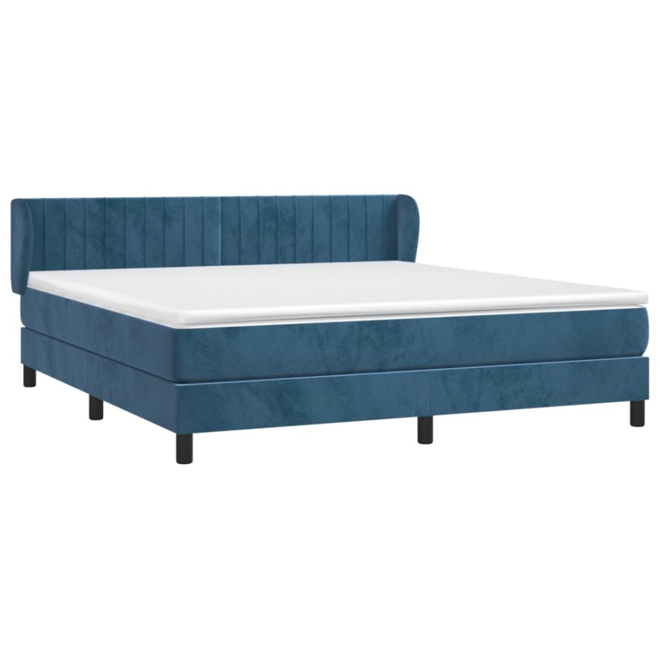 Cama box spring con colchón terciopelo azul oscuro 180x200