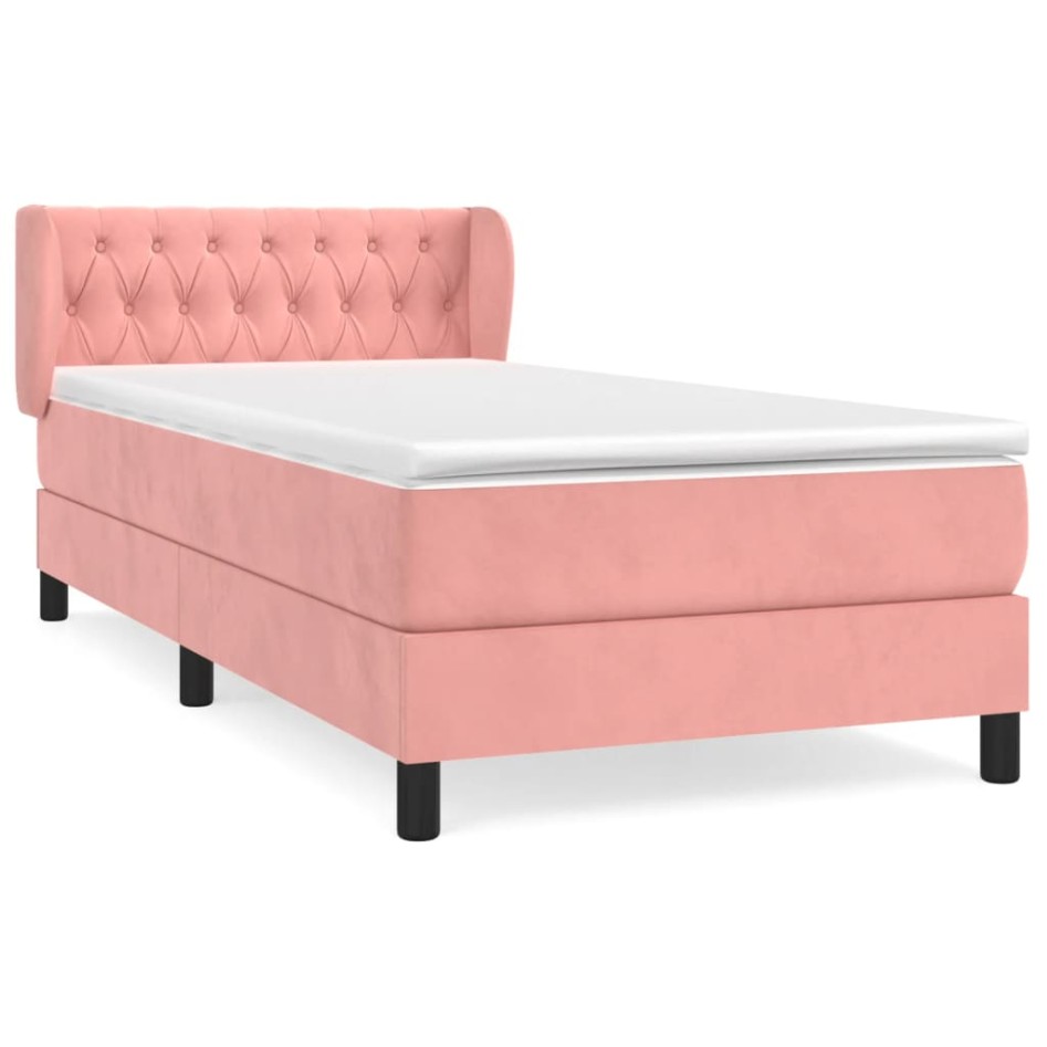 Cama box spring con colchón terciopelo rosa 90x190
