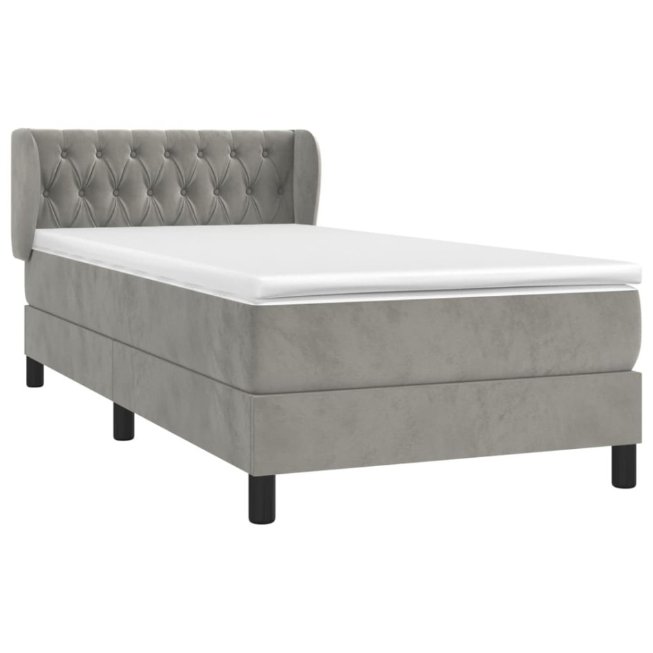 Cama box spring con colchón terciopelo gris claro 100x200