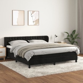 Cama box spring con colchón terciopelo negro 160x200