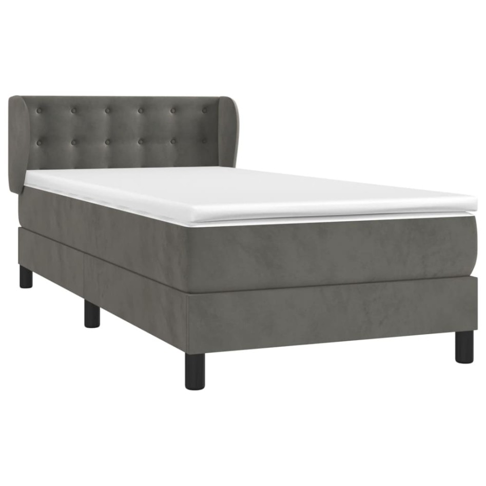 Cama box spring con colchón terciopelo gris oscuro 90x190