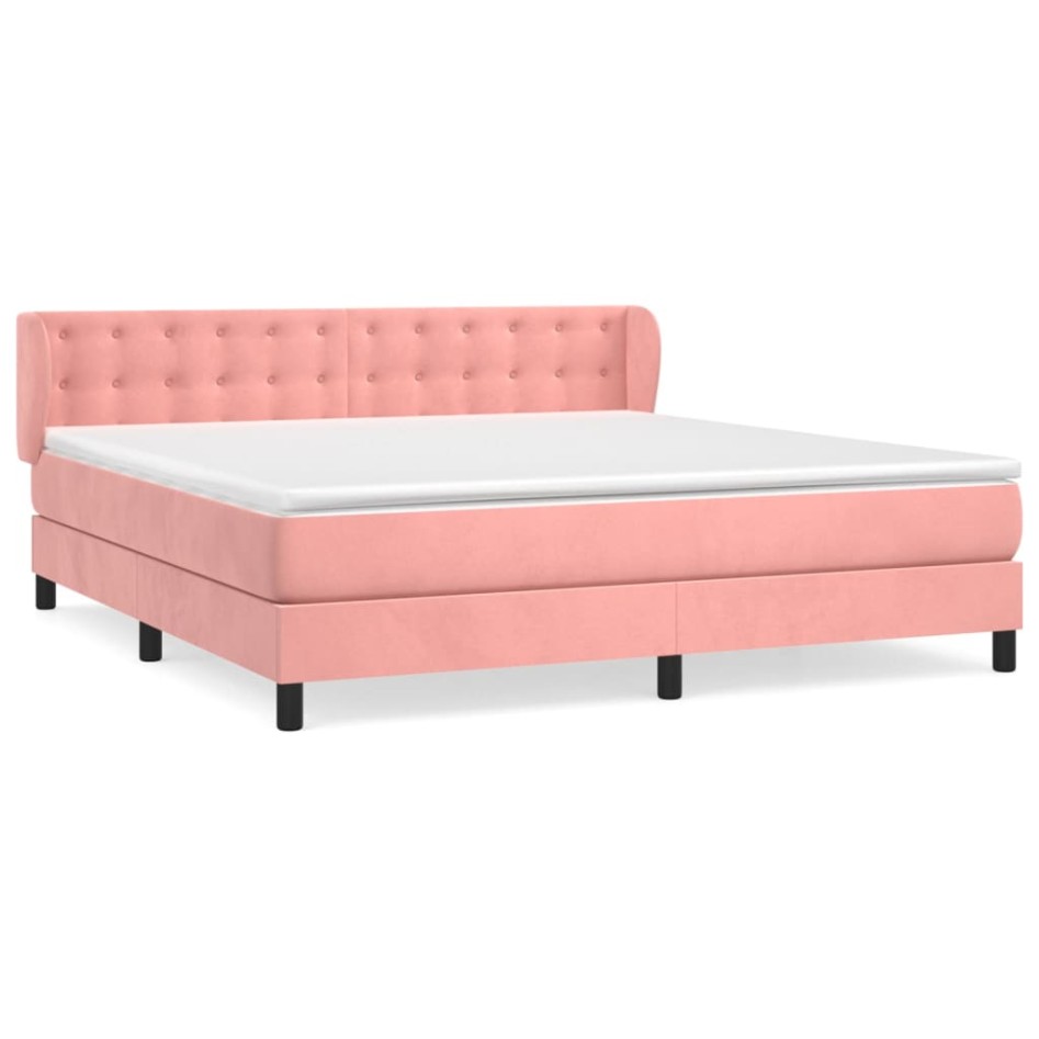 Cama box spring con colchón terciopelo rosa 180x200