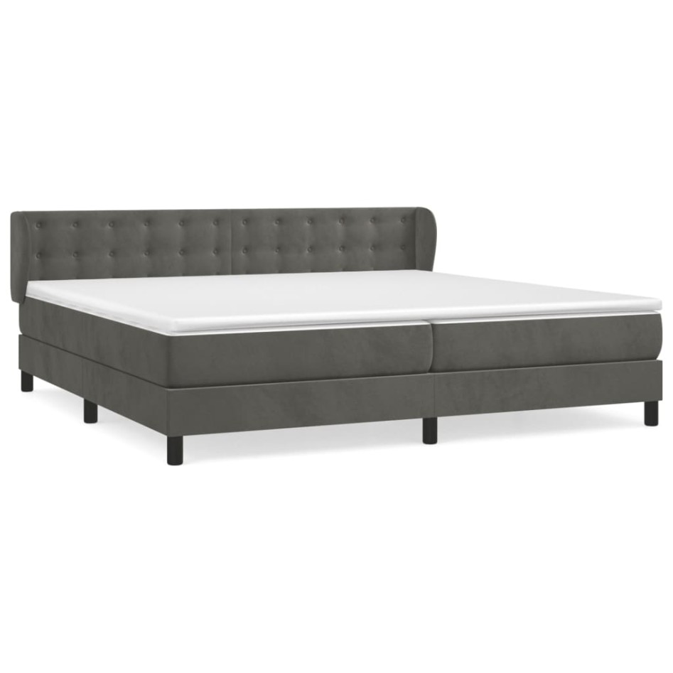 Cama box spring con colchón terciopelo gris oscuro 200x200
