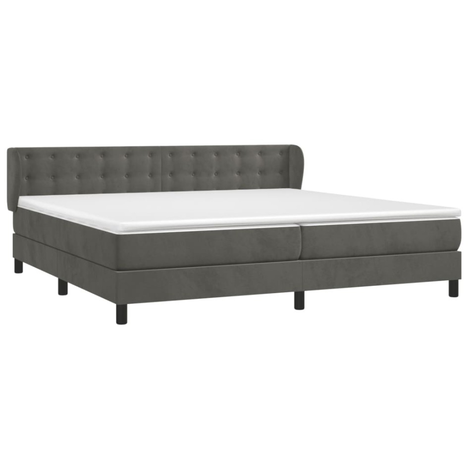 Cama box spring con colchón terciopelo gris oscuro 200x200