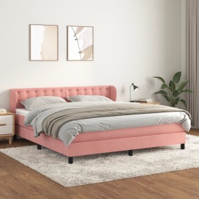 Cama box spring con colchón terciopelo rosa 160x200