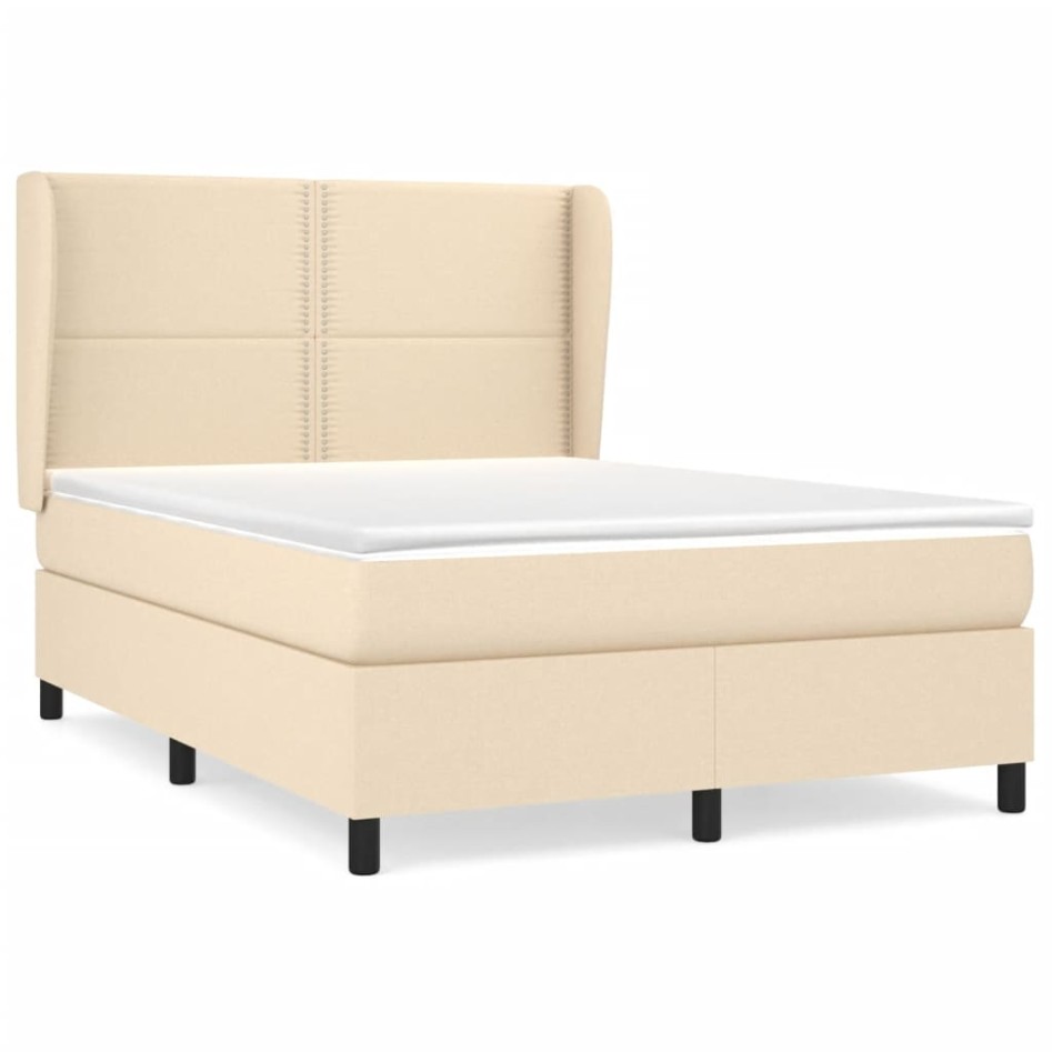 Cama box spring con colchón tela color crema 140x190