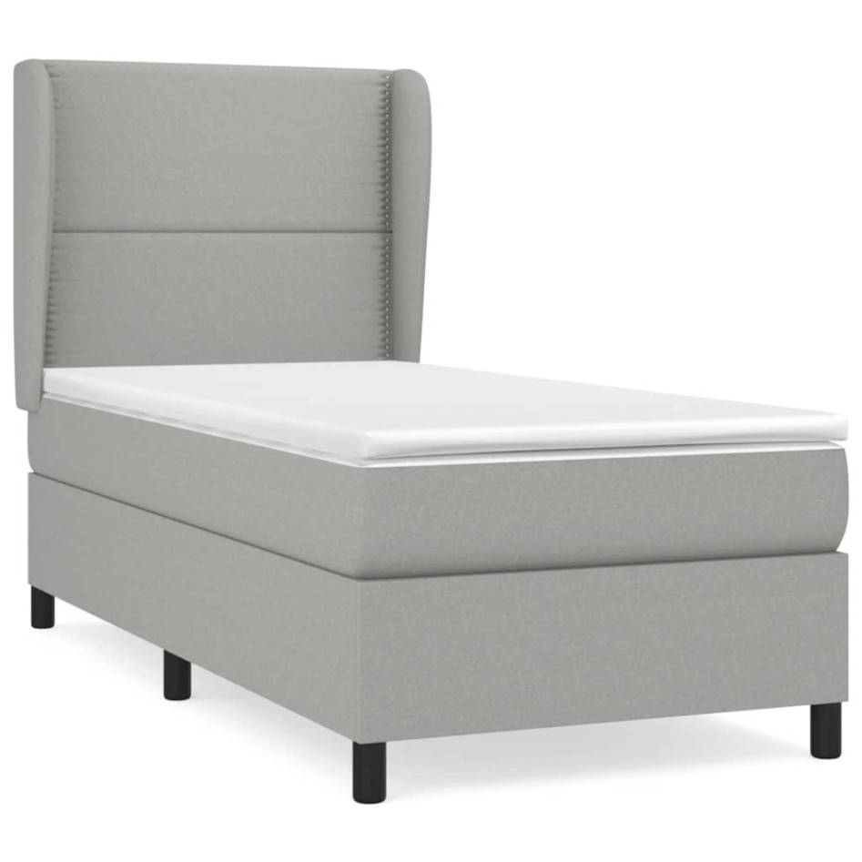Cama box spring con colchón tela gris claro 100x200