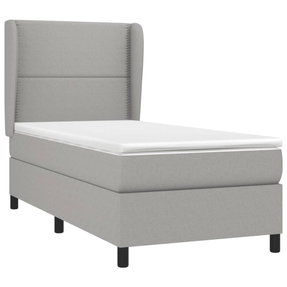 Cama box spring con colchón tela gris claro 100x200