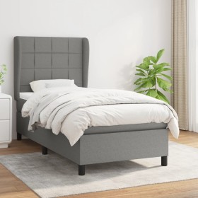 Cama box spring con colchón tela gris oscuro 90x190
