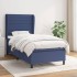 Cama box spring con colchón tela azul 80x200