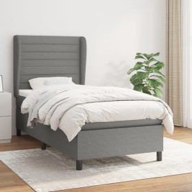Cama box spring con colchón tela gris oscuro 80x200