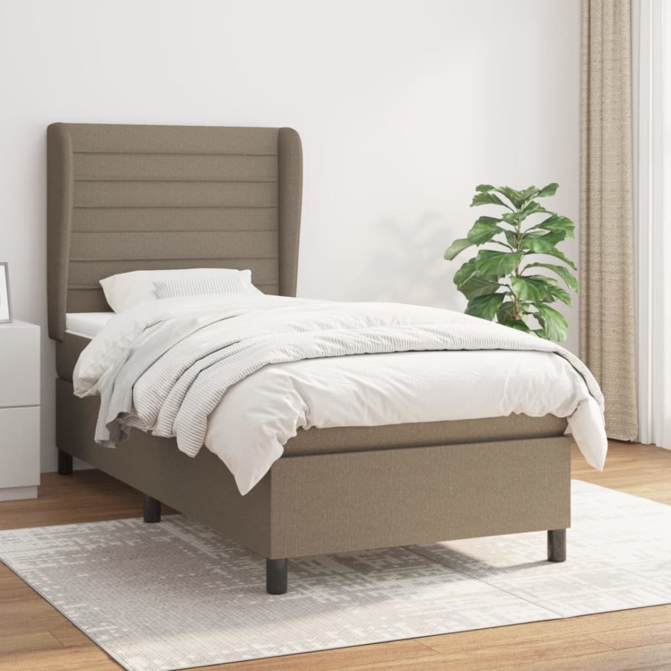 Cama box spring con colchón tela gris taupe 80x200